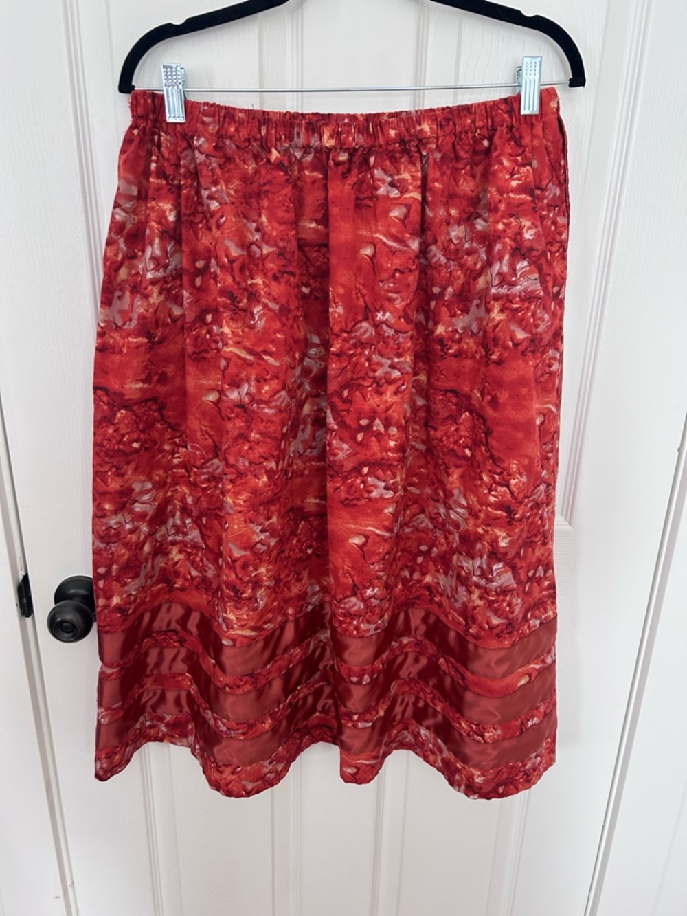 Handmade Plus Size Red Ribbon Skirt with Elastic-Waist and Pockets
